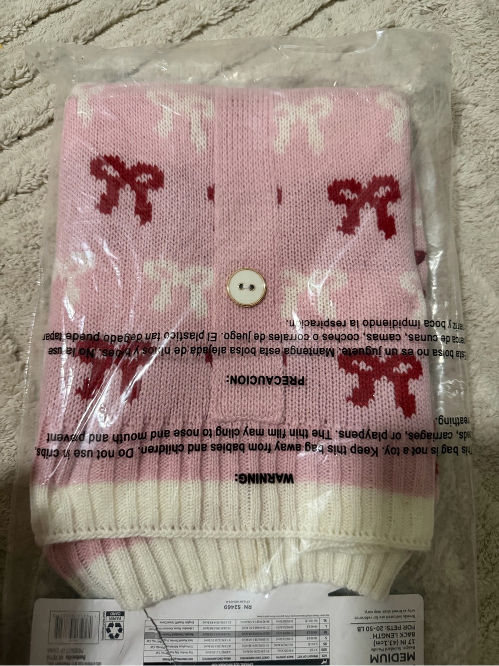 Vibrant Life Pink Bow Knit Dog Sweater NWT Medium 20–50 lb Button Front - Picture 4 of 6